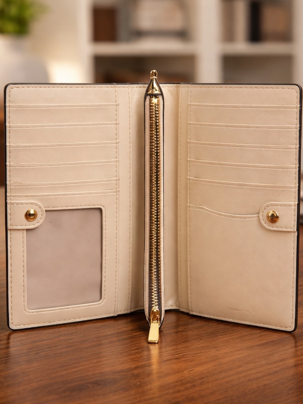 Coach Beige Logo Print Women's Clutch Wallet with Zippered Coin Pocket - Picture 3 of 8
